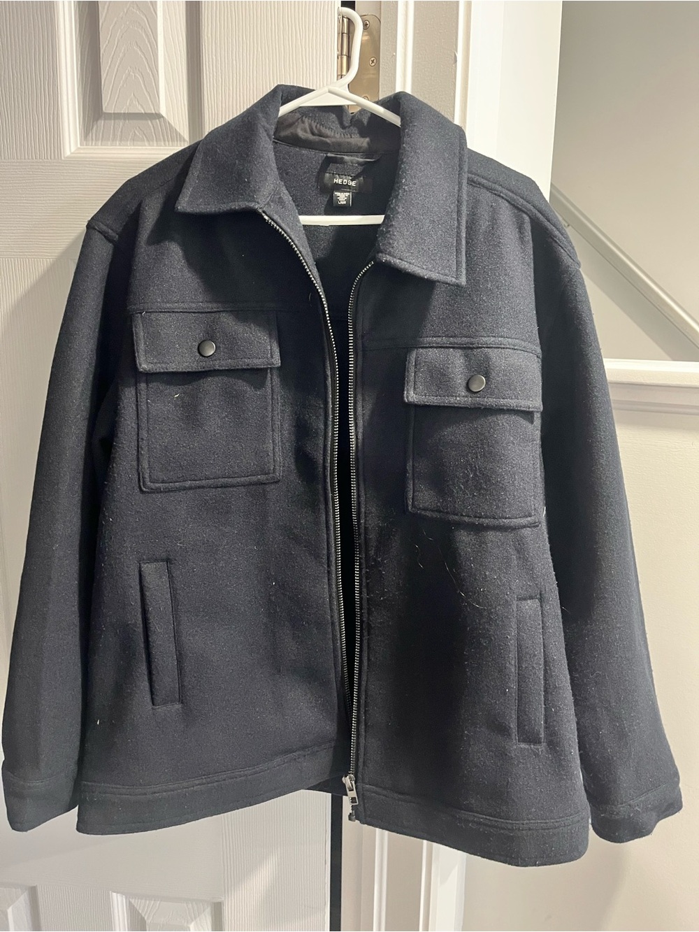 Men's Navy Wool-like Zip-Front Jacket